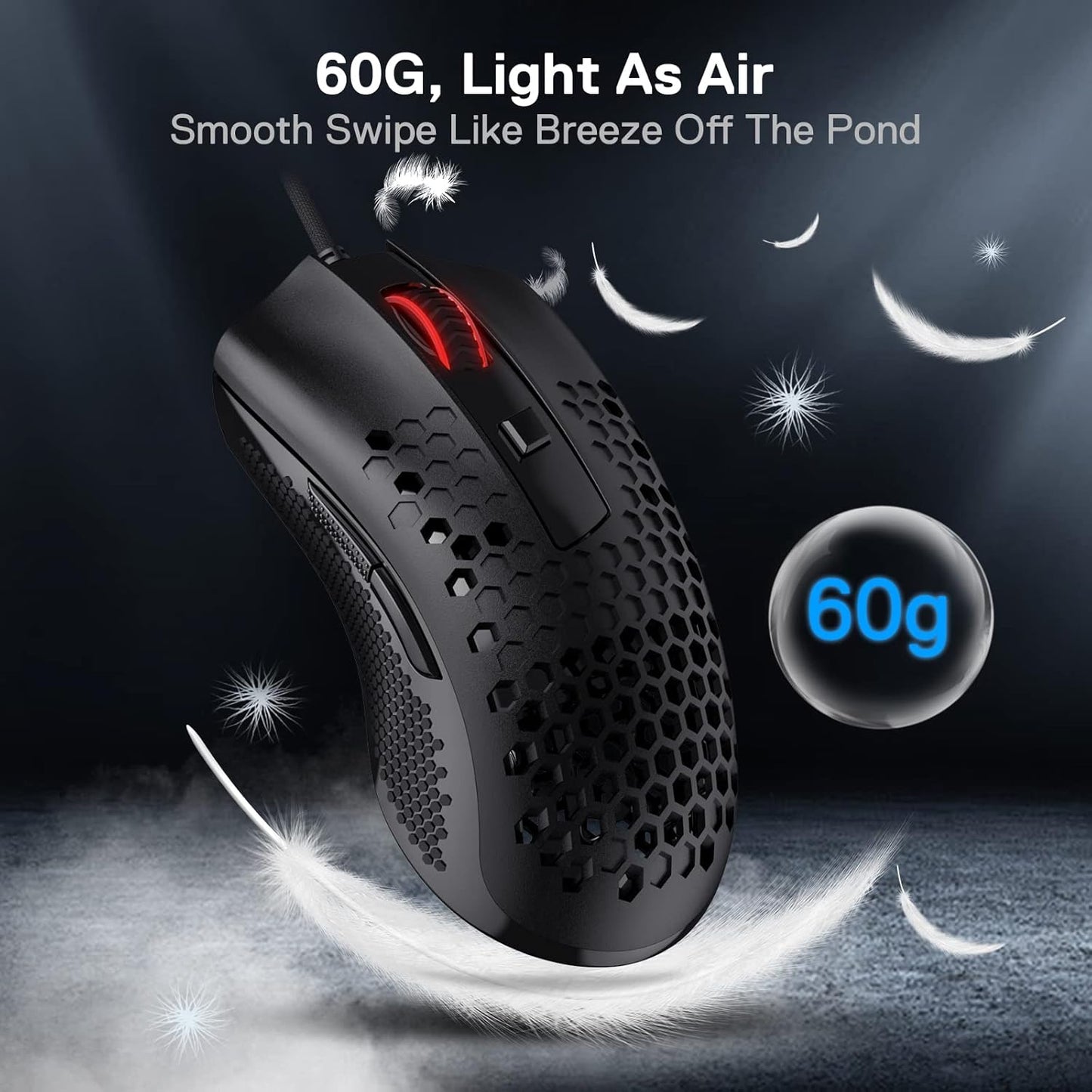 BOLT AXTION M808-N Storm Lightweight Gaming Mouse | Ultralight Honeycomb Shell | 12,400 DPI Optical Sensor | 7 Programmable Buttons | Precise Registration | Black