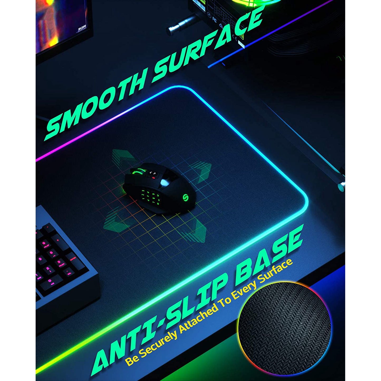 RGB Gaming Bolt Axtion Large Extended Soft LED Mouse Pad With 14 Lighting Modes for keyboards