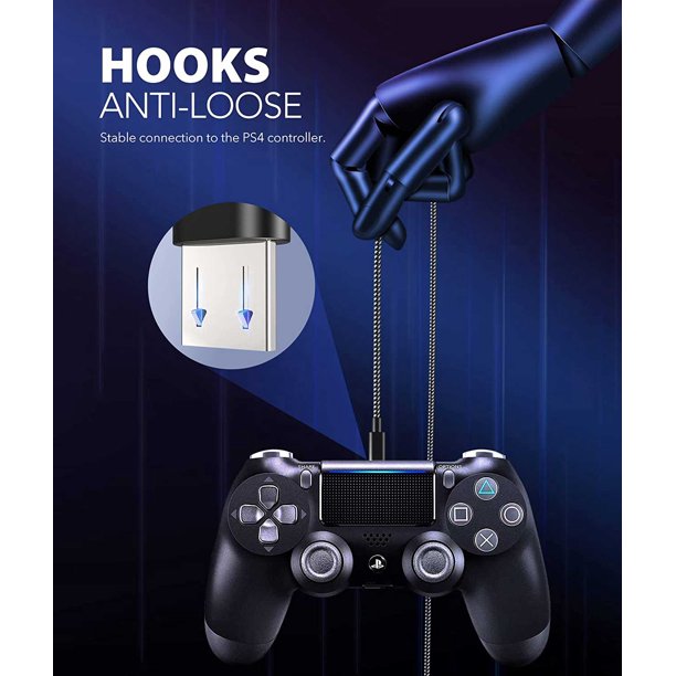 PS4 Controller Charger Charging Cable 10ft 2 Pack Nylon Braided Extra Long Micro USB 2.0 High Speed Data Sync Cord BOLT AXTION