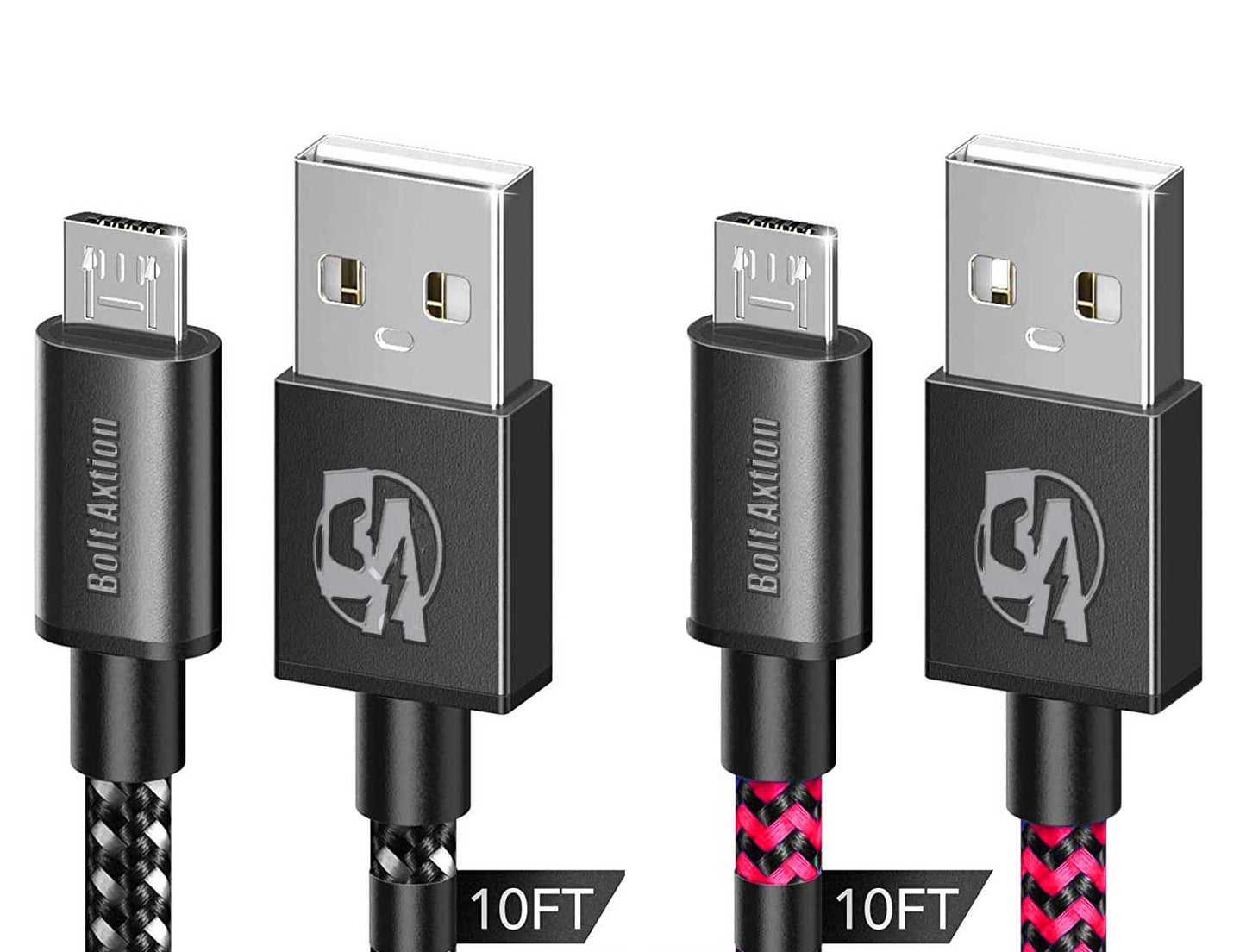 PS4 Controller Charger Charging Cable 10ft 2 Pack Nylon Braided Extra Long Micro USB 2.0 High Speed Data Sync Cord BOLT AXTION