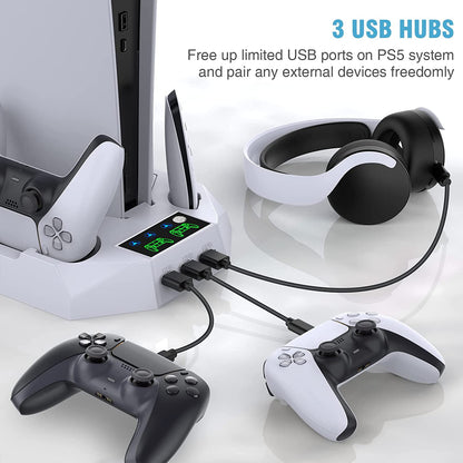 PS5 Stand and Cooling Station With Dual Controller Charging Station With Cooling Fan