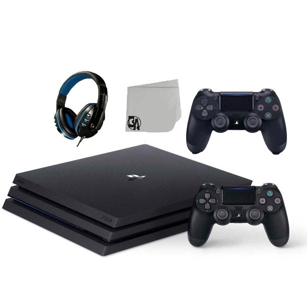 Sony PlayStation 4 Pro 1TB Gaming Console Black 2 Controller Included BOLT AXTION Bundle Refurbished