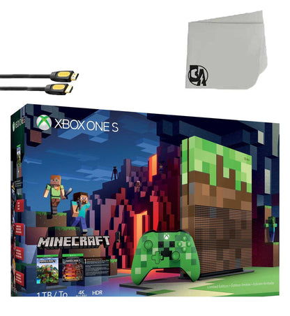 Microsoft 23C-00001 Xbox One S Minecraft Limited Edition 1TB Gaming Console with BOLT AXTION Bundle Like New