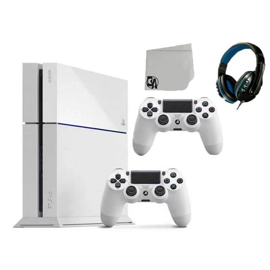 Sony PlayStation 4 500GB Gaming Console White 2 Controller Included BOLT AXTION Bundle Used