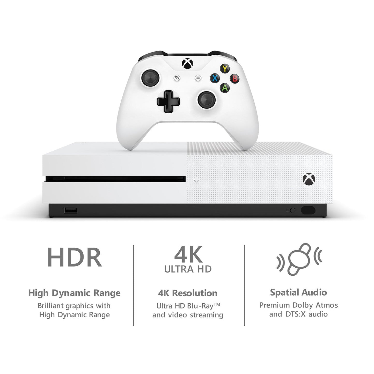 Microsoft 234-00051 Xbox One S White 1TB Gaming Console with 2 Controller Included BOLT AXTION Bundle Like New