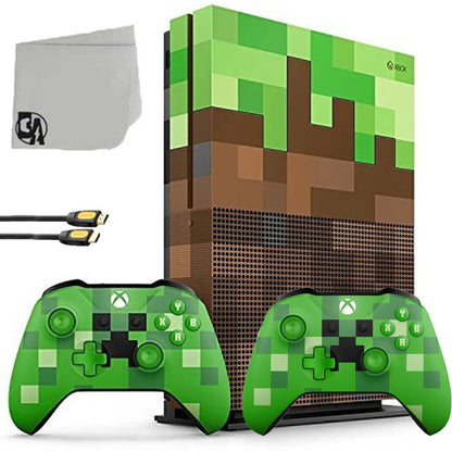 Microsoft 23C-00001 Xbox One S Minecraft Limited Edition 1TB Gaming Console with 2 Controller Included BOLT AXTION Bundle Like New