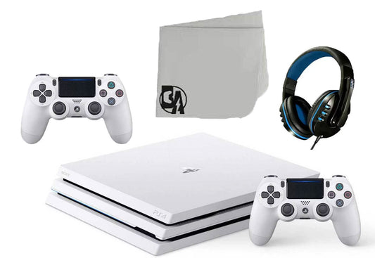 Sony PlayStation 4 Pro Glacier 1TB Gaming Consol White 2 Controller Included BOLT AXTION Bundle Refurbished