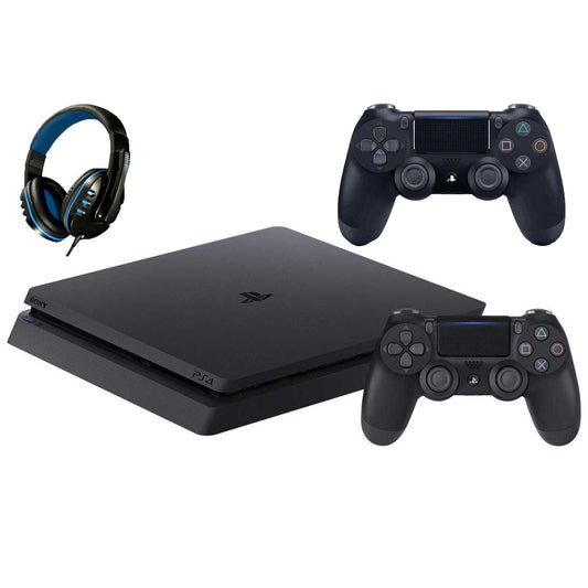 Sony 2215B PlayStation 4 Slim 1TB Gaming Console Black 2 Controller Included BOLT AXTION Bundle Like New