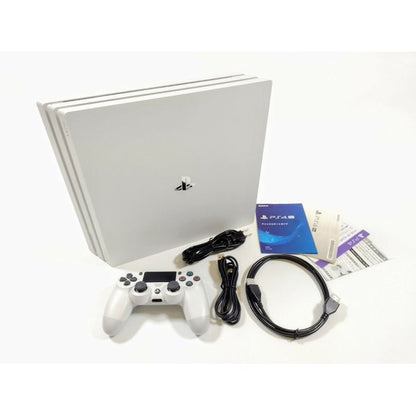 Sony PlayStation 4 Pro Glacier 1TB Gaming Consol White 2 Controller Included BOLT AXTION Bundle Used