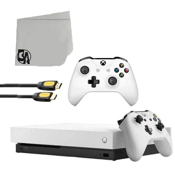 Microsoft Xbox One X 1TB Gaming Console White with 2 Controller Included BOLT AXTION Bundle Used